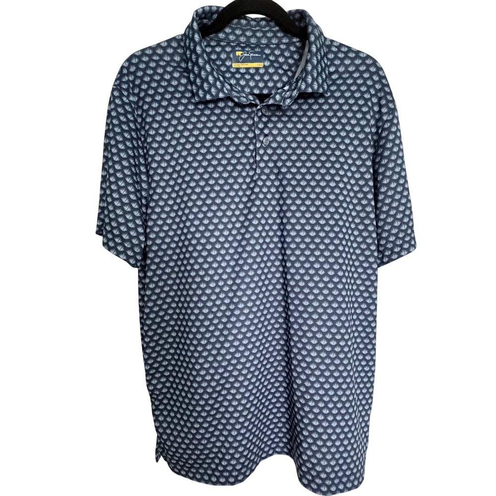 Jack Nicklaus Shirt Mens‎ Large Vintage Indigo Agave Print Golf Polo UPF 30